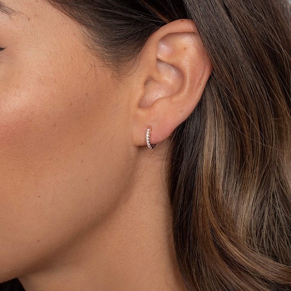 𝅺NEW 14k Gold/Silver/Rose Gold Plated CZ Hoop Earrings - Picture 11 of 14